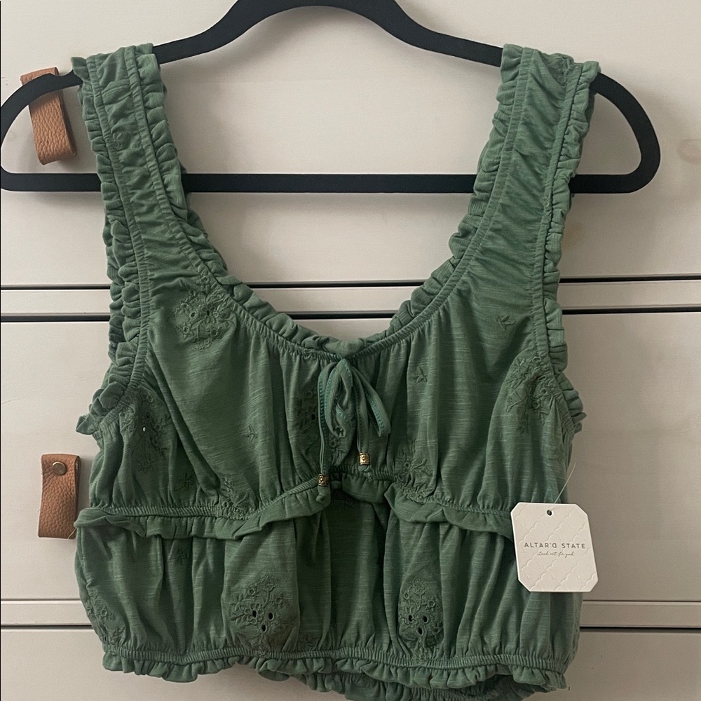 Altar'd State Ruffled Crop Top Green S